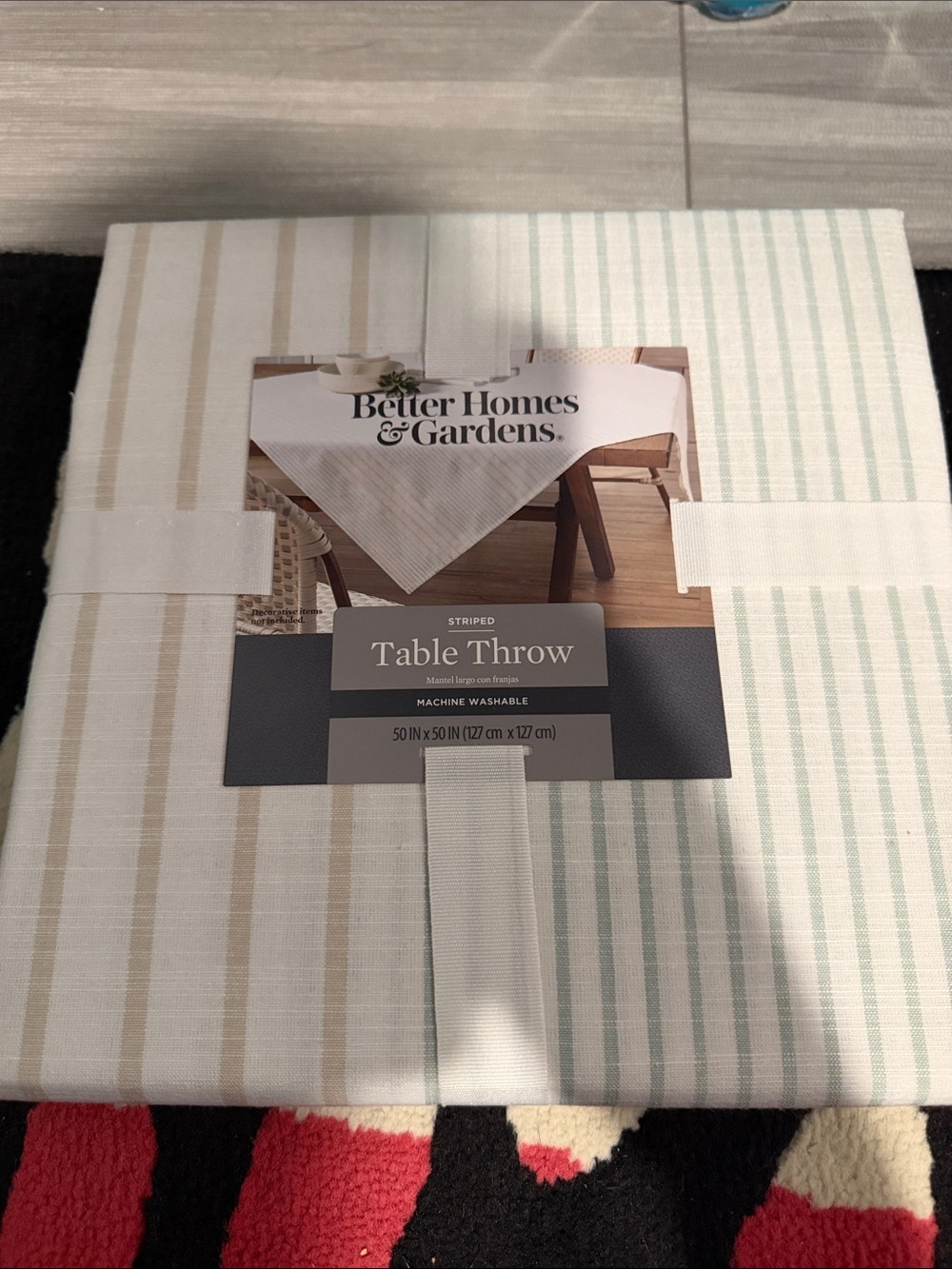 Better Homes And Gardens Striped Table Throw in Beige and Sage Green